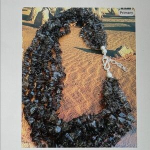 Natural Smoky Quartz Multi Strand Necklace Sterling Silver Brown Gemstone Statem